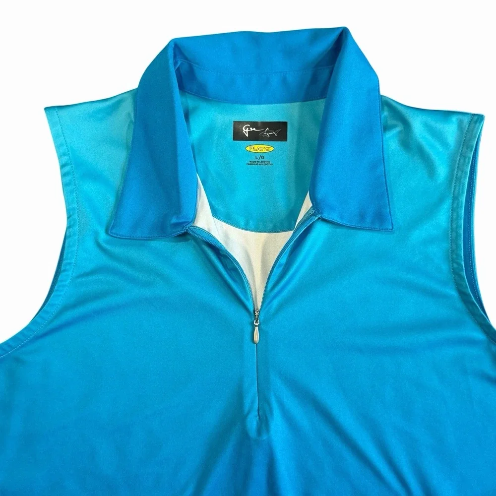 Greg Norman Play Dry Women's Sleeveless Golf Polo Shirt Blue Teal Size Large